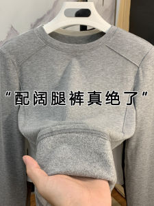 เสื้อยืดคอกลมแขนยาวทรงสลิมฟอกขนแกะสำหรับผู้หญิงในฤดูหนาว เสื้อชั้นในทรงเข้ารูปเอวกระดูกปลา เสื้อชั้นในคอตตอนผสมโพลีเอสเตอร์