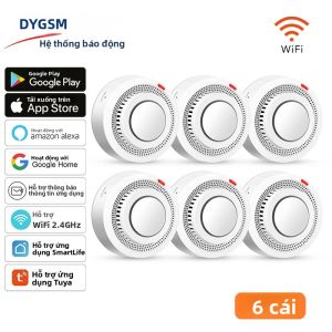 6Pack Tuya WiFi Cảm Biến Khói Thông Minh Báo Động 85dB Với Ứng Dụng Smartlife Điều Khiển Tương Thích Với Alexa & Google Assistant