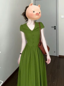 Y6Y | French Style Green Short Sleeve Slim Fit Dress