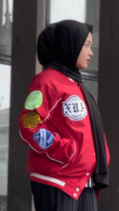 X-Urband Official - Jaket Varsity A423 Taslan Hitam Abu Merah