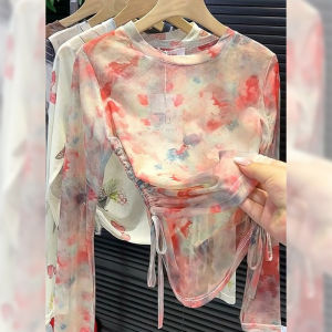 PAIBOLI | Sleeve Sun Protection Tie Dye Drawstring T-shirt