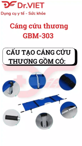 Cáng cứu thương GBM-303 – Thiết bị sơ cấp cứu chuyên dụng tích hợp bánh xe đẩy đai an toàn chịu lực cao cho Bệnh viện Nhà máy & Gia đình có người bệnh