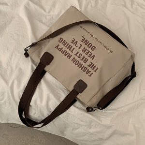 IELGY shoulder bag  womens all-match Japanese style multi-pocket large-capacity simple tote canvas bag sandbag