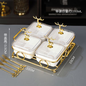 Elegant European Ceramic Fruit Tray Metal Four Grid Snack Plate High End Dry Fruit Dish Vintage Court Style Dining Utensils