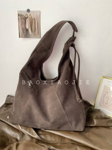 Retro Matte Suede Tote Bag Womens New Lazy Style Large Capacity Single Shoulder Bag Commuter Armpit Bag Korean Style Handbag