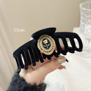 ROVEDCITY Black Velvet Rose Clip High-End Shark Clip for Women Japanese and South Korean Style Hair Accessories