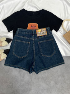 Deep Blue High Waist Denim Shorts Women Summer New Loose Slim A-Line Design Unique Hot Pants Wear Resistant Zipper Closure