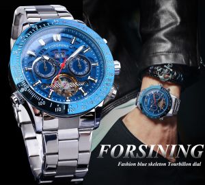 Forsining watch business mens watch mechanical casual mens watch date calendar waterproof blue dial stainless steel top brand fashion clock. Mens gifts