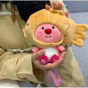 1PC 12cm Cute Cartoon Pink Beaver Ruby Loopy Plush Keychain Kawaii Stuffed Plushie Taiyaki Doll Toys Pendant Bag Decoration Keychain Christmas Gifts for Children and Girls