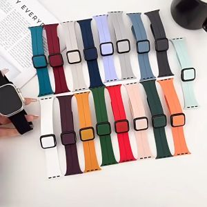 Magnetic Buckle Silicone Strap For Apple Watch Ultra 2 49mm Band 45mm 41mm 44mm 40mm 42mm 38mm Sport Watchband Bracelet for iWatch Series 9 8 7 6 5 4 3 2 1 SE/se 2 Straps Wristband