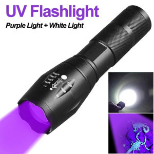USB Rechargeable Flashlight with Dual Light Sources White Light 395nm Ultraviolet Light Outdoor Camping Fishing Torch Lantern