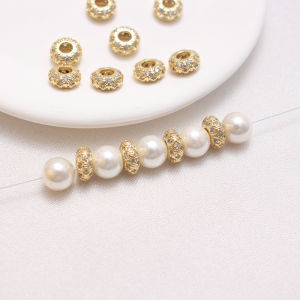 14K Gold Plated Wheel Beads Large Hole Hollow Embedded Zirconia Spacer Beads 8MM Color Retention DIY Handmade Stringing Jewelry Accessories