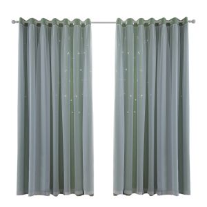 1 Panel Gray Luxury Double Layer Curtain With Sheer Fabric Star Sheer Curtain Drape 101.6*213.4cm/40"*84"