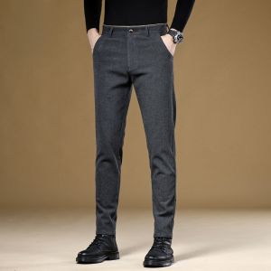 ROMON | Loose Straight Leg Business Casual Trousers For Men Spring Autumn Fashionable Elastic Brushed Long Pants Romon Brand Cotton Blend