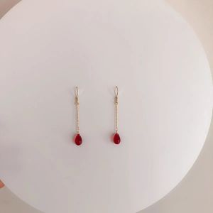Cute Pomegranate Red Teardrop Sterling Silver Embedded Earrings