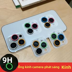 Miếng Dán Bảo Vệ Camera Phát Sáng Cho iPhone Nắp Phát Sáng Kèm Vòng Bảo Vệ Ống Kính Kính Cường Lực Cho Pro Max 13 Mini 12 11 14 15 Plus