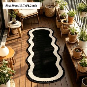VIKAMA Orange Wavy Irregular Runner Rug Abstract Print Non Slip Mat For Bedroom Kitchen Hallway Balcony Modern Decor
