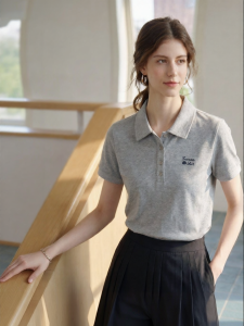 INMAN | 100% Xinjiang Cotton Embroidered Polo Neck Short Sleeve T-Shirt