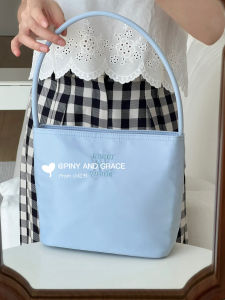 Mucu And Ebony Casual Embroidered Nylon Shoulder Handbag Womens Bag Soft Handle Tote Bag Magnetic Buckle Closure Pure Color