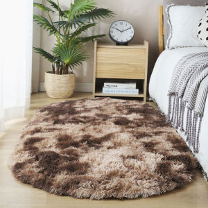 Nordic Style Plush Carpet for Living Room And Bedroom Full Coverage Oval Shape Tea Table Mat Home Use Bedside Girls Blanket