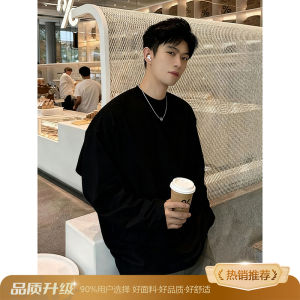 Áo Thun Nam Tay Dài Cổ Tròn Cotton Nguyên Chất Màu Đen Mùa Thu 2025 Phong Cách Mỹ Thường Ngày Thoải Mái Thoáng Khí