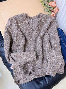 QINGNAER | V-Neck Loose Knit Sweater