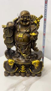 Bức Tượng Di Lặc Cưỡi Cá Chép Đồng Khối Dày Kích Thước Lớn 45cm - Đồ Trang Trí Phong Thủy Tài Lộc