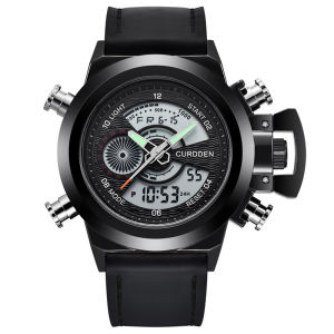 Genuine CURDDEN Brand Chronograph Watches For Men Fashion Leather Band Dual Time Multi-function Sports Designer Watch Black 2024