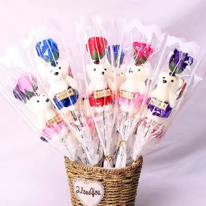 45CM Roses Soap Flowers Bouquet With Teddy Bear Romantic Wedding Favors Rose Soaps Flower for ValentineS Gift MotherS Day Gift