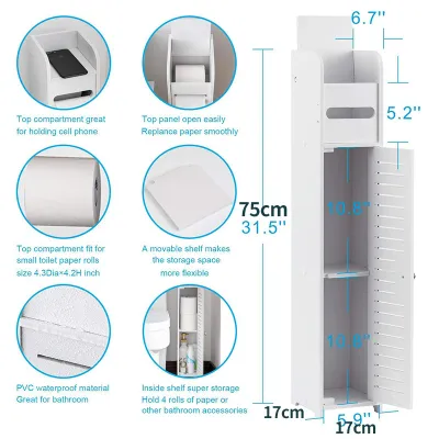 Narrow Bathroom Storage Shelf Floor Toilet Side Cabinet