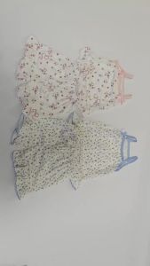 Bộ Đồ Mặc Nhà Mùa Hè Cho Bé Gái 1-7T Áo Yếm Hoa Ngọt Ngào + Quần Short Hoạt Hình Gấu Ice Silk Bộ Đồ Ngủ Quần Áo Gia Đình Cho Trẻ Em