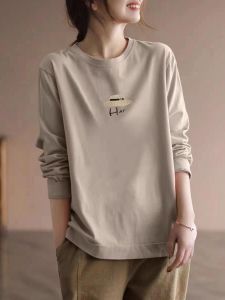 off-Season Big Sale Leak-Picking Womens Spring and Autumn round Neck Long Sleeves Plus Size Bottoming Shirt Tops Casual Loose Slimming T-shirt