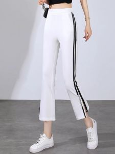 High Waist Casual Flared Sports Pants for Women Side Slit Seven Nine Points Matching All High Waist Slimming Small Size