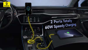 Tẩu sạc nhanh 2 cổng trên ô tô 60W Baseus Circular Plastic Car Charger tích hợp cáp lò xo