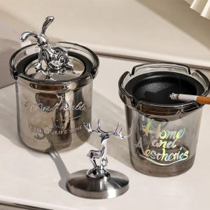 Elegant Glass Ashtray with Lid for Office And Living Room Anti-Dust Creative Personality Large Capacity Fun Gift Ash Cylinder