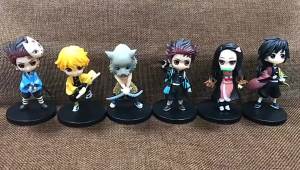 Bandai | 6pcs Q-version Demon Slayer Handmade Stove Door Charcoal Shirou My Wife Shanyi Handmade PVC Model Desktop Decoration Anime Toys