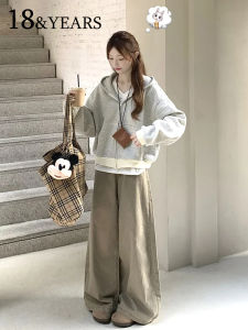 Khaki American Wide Leg Jeans Womens Autumn Winter New High Waist Loose Slimming Drape Casual Floor-Length Pants