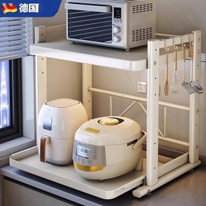 Kitchen Multi-Function Pull out Rice Cooker Microwave Oven Rack Countertop Carbon Steel Storage Shelf Nordic Style Home Use