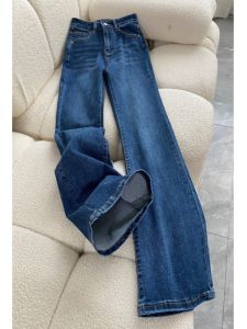 High Waist Bell Bottom Jeans Womens Slim Fit Stretch Denim Capri Pants Blue Vintage Style Casual High Rise Trousers