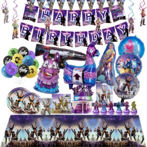 Fortnite Theme Birthday Party Decoration Supplies Shooting Game Tableware Cups Plates Tablecloth Balloon For Baby Shower Favors