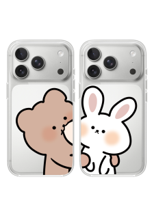 เคสโทรศัพท์ซิลิโคนใสสำหรับ Apple 17Promax ลายหมีและกระต่ายน่ารัก คู่รัก 16Promax 15Pro 14Vivo 13Huawei Xiaomi