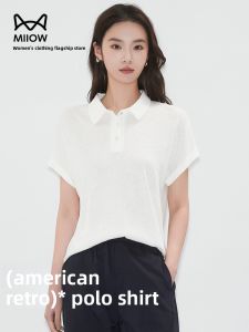 MiiOW | Catwoman American Style Collared Short Sleeve T-Shirt Women Summer Thin White Base Polo Shirt Casual Simple Shoulder Top