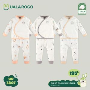 Bộ dài tay cho bé sơ sinh Ualarogo 0-6 tháng vải nỉ Cotton Ceiling ấm áp co giãn cúc chéo 3807