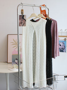 ชุดเดรสสเวตเตอร์ถักแบบสวมหัวเอวสูงสไตล์ฤดูร้อนสำหรับผู้หญิง ชุดยาวคลุมศีรษะคอวีแขนกุดลายดอกไม้ กระโปรงทรงเอ