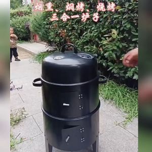 BBQ Smoker Grill with Built-in Thermometer Round BBQ Grill Vertical Charcoal Smoker with Air Vent 2 Access Doors for Camping