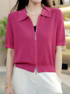 Ice Silk Short Sleeve Knit Dress for Women Stylish and Thin Three-dimensional Decoration Collar Square Cut Loose Type Single Piece