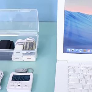 1pc Data Cable Storage Box with Lid Charger USB Flash Drive Headphone Storage Container Miscellaneous Sorting Box