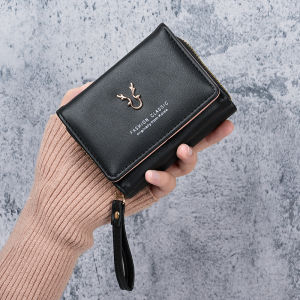 กระเป๋าสตางค์ใบเล็กของผู้หญิงข้ามพรมแดนหนังกระเป๋าเงินเหรียญมือถือใหม่ 2-in-1 ซิปสามพับกระเป๋าบัตรถุงเก็บของในตัว