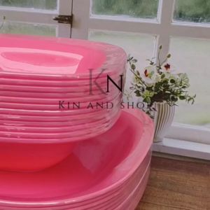 SET HARMONIS ISI 12 PCS. 6 PIRING DAN 6 MANGKUK PERSEGI SEMI SUPERWRE PLASTIK SERAT TEBAL TERLARIS - Bahan Plastik Serat DOP Harmonis dengan Diameter Piring Bulat 9 Inci