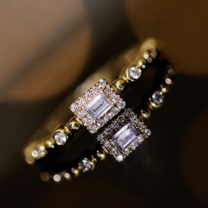 Huitan Rectangular Cubic Zirconia Gold Color Rings Exquisite Wedding Band Accessories for Women Newly Designed Statement Jewelry